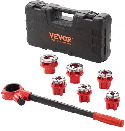 Vevor 6-delige draadsnijgereedschapset voor pijpdraad 1/4 inch tot 1-1/4 inch NPT in koffer
