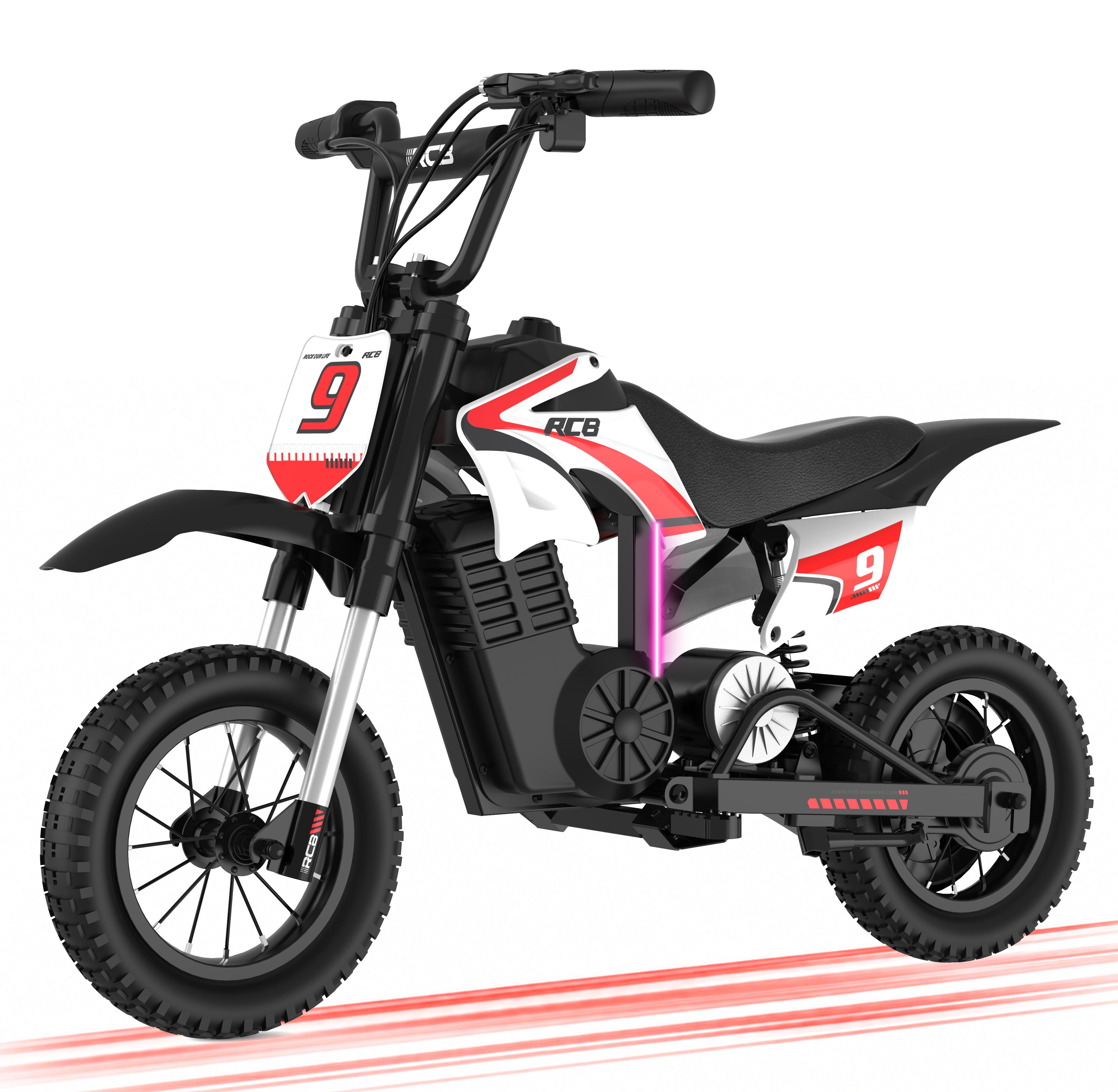 RCB R9X PRO Elektro Motorrad Kinder, Elektromotorrad mit 350W Motor, 16KM Lange Reichweite, Bunte Lichter, Moto Cross für Kinder von4-12 Jahren