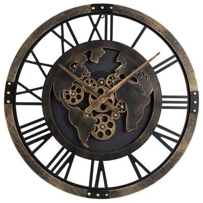 "Costway Large Wall Clock 27"" Gear Clock with World Map-Brown"