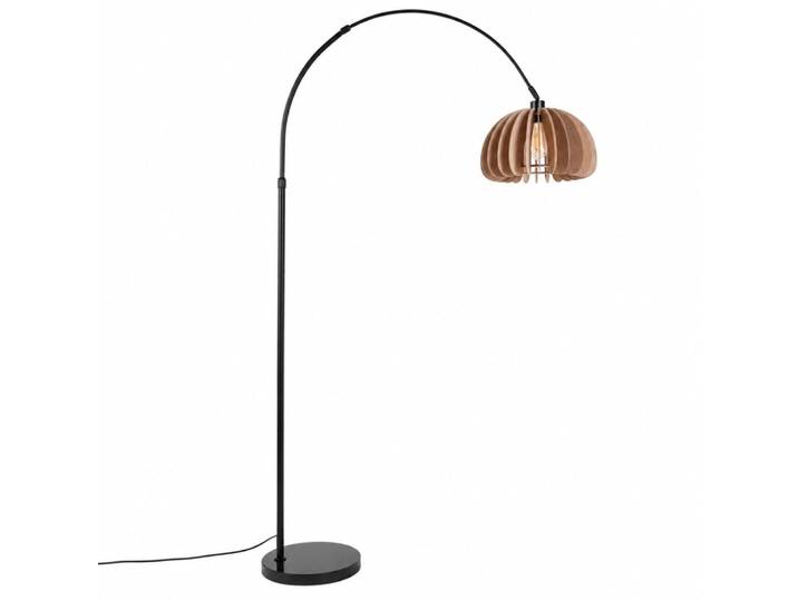 Lampe sur pied arquée, abat-jour en bois, base en marbre, ø30 cm