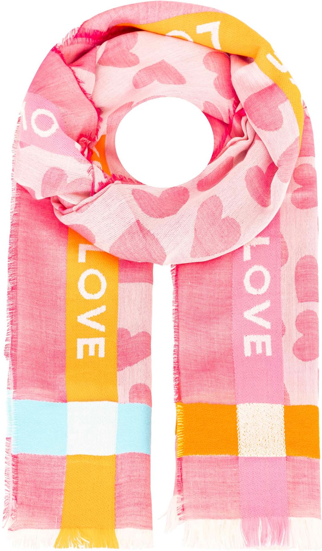 Zwillingsherz "Love & More" stylischer Schal mit Schriftzug pink Einheitsgröße