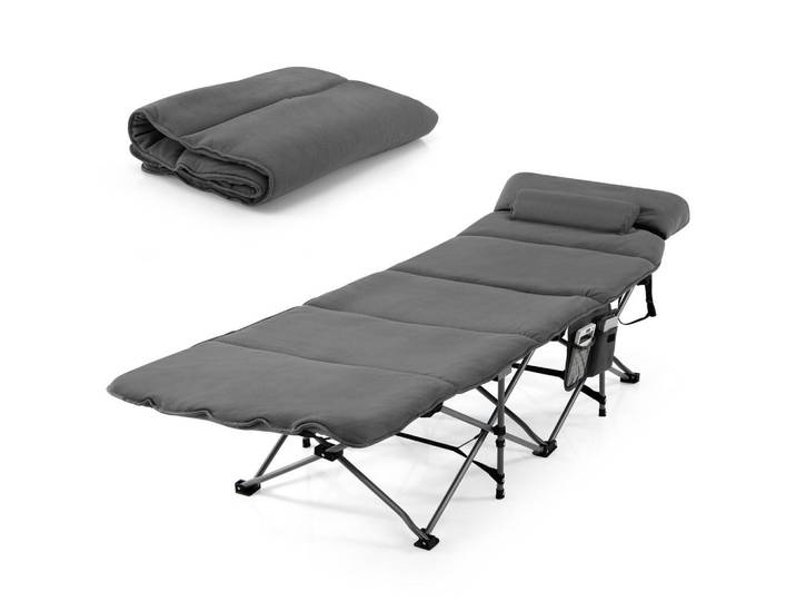 Costway Campingbett mit Matratze+Kissen Grau, Metall, Schlafzimmer, Betten, Gästebetten, Klappbetten
