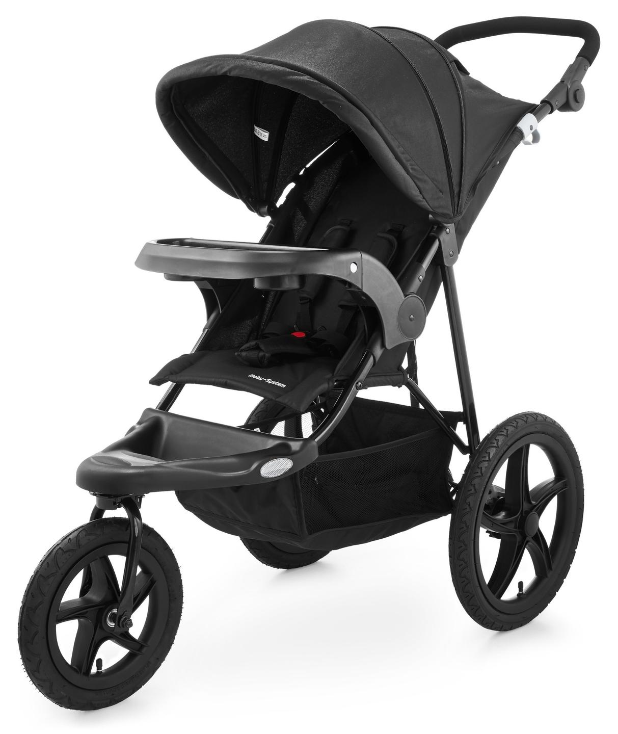 Robuster Kinderwagen für jedes Gelände - Schwarz - Mit großen Luftreifen - Zusammenklappbar