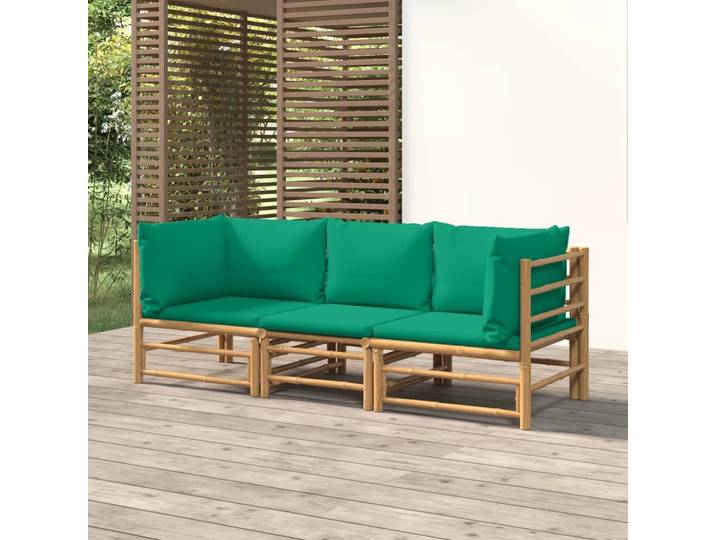 vidaXL 3-tlg. Garten-Lounge-Set mit Grünen Kissen Bambus