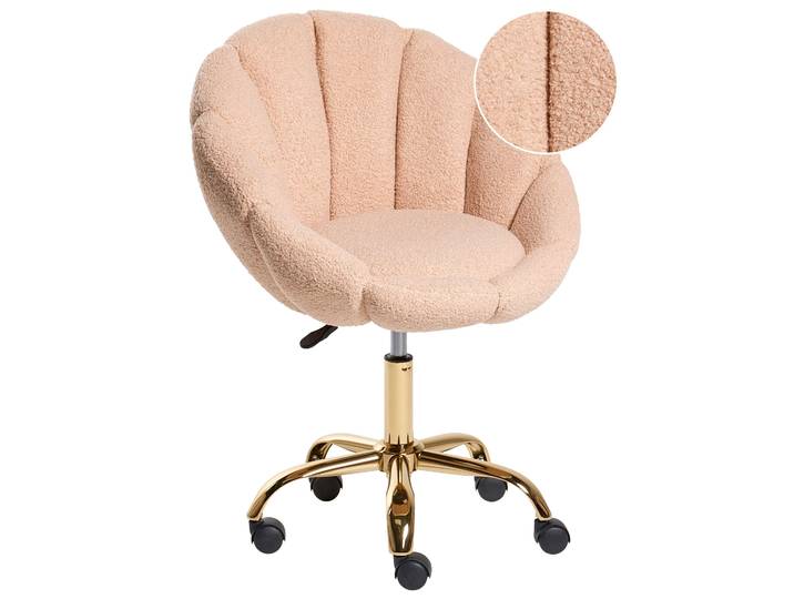 BELIANI Bürostuhl Pfirsichrosa Bouclé Höhenverstellbar Drehbar Bremsbare Rollen Muschelform ohne Armlehnen Modern Drehstuhl Büro Arbeitszimmer