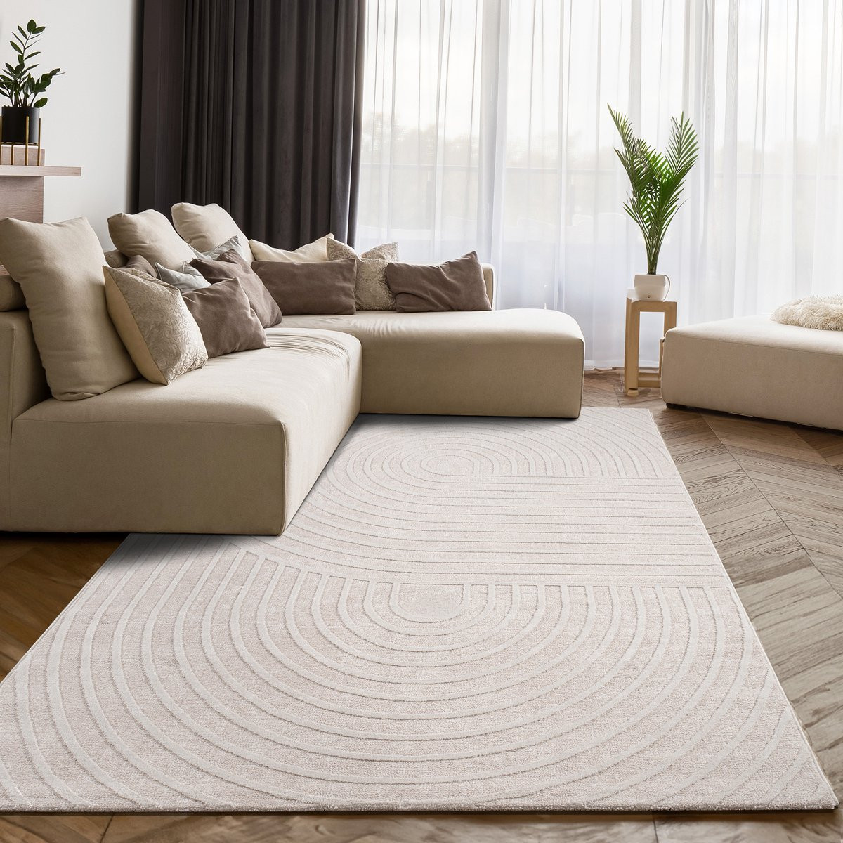 Flycarpets Laagpolig Japandi Vloerkleed Sanilia - Creme - Scandinavisch Design