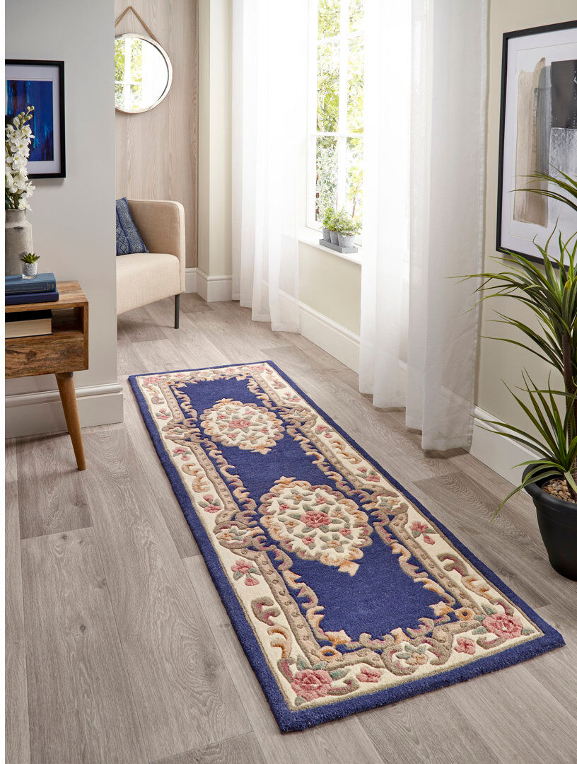 Astoria Grand Nagy Floral Hand Tufted Area Rug Navy Runner 67 x 210cm