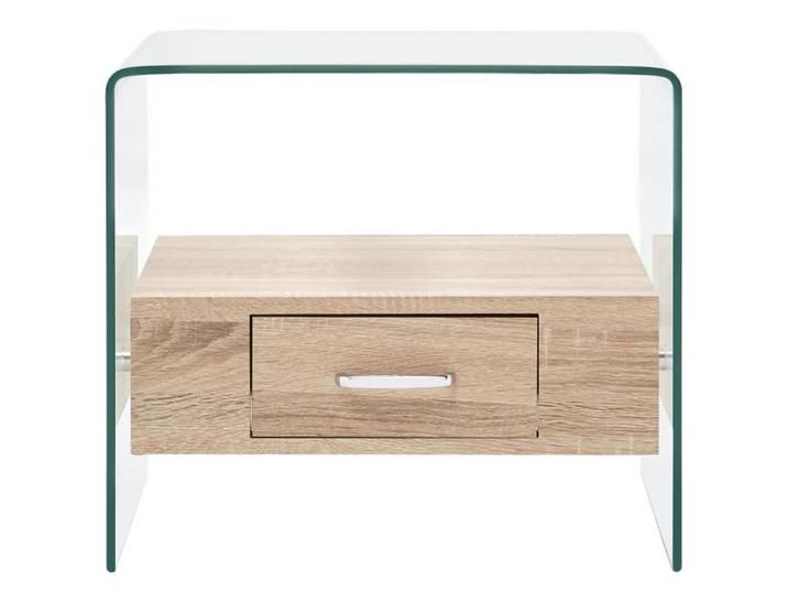 Table basse avec tiroir 50 x 50 x 45 cm Verre trempé -Transparent -MOO