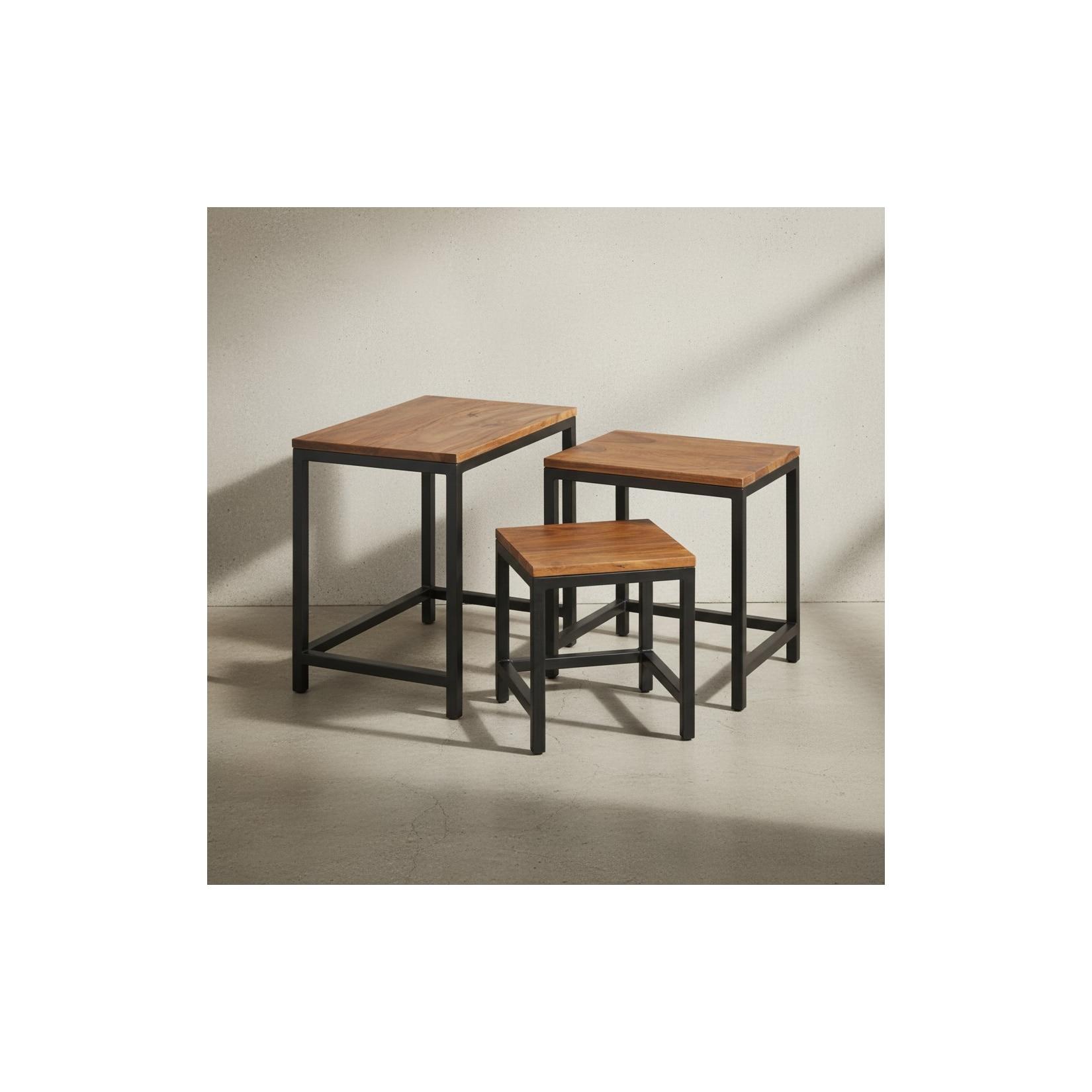 KADIMA DESIGN 3er Set Beistelltische aus Sheesham-Massivholz und Metallbeinen, Handgefertigt, Langlebig.