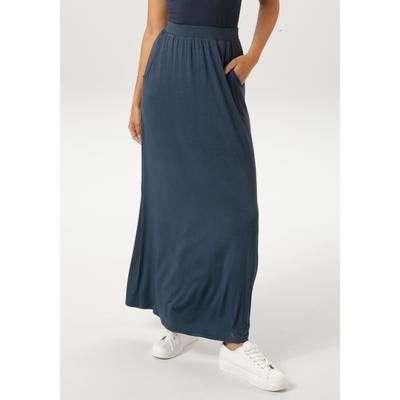 Maxirock ANISTON CASUAL, Damen, Gr. 38, blau (marine), Single Jersey, Obermaterial: 95% Viskose, 5% Elasthan, unifarben, figurumspielend knöchelfrei, Röcke Maxirock, im Marine Look