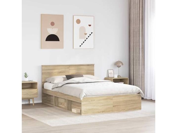 SKTQYQO Doppelbett 140 x 190 cm Sonoma Holz mehrschichtig Fester Lattenrost, Kopfteil inklusive, robuste Struktur, leicht zu reinigen, moderner Stil