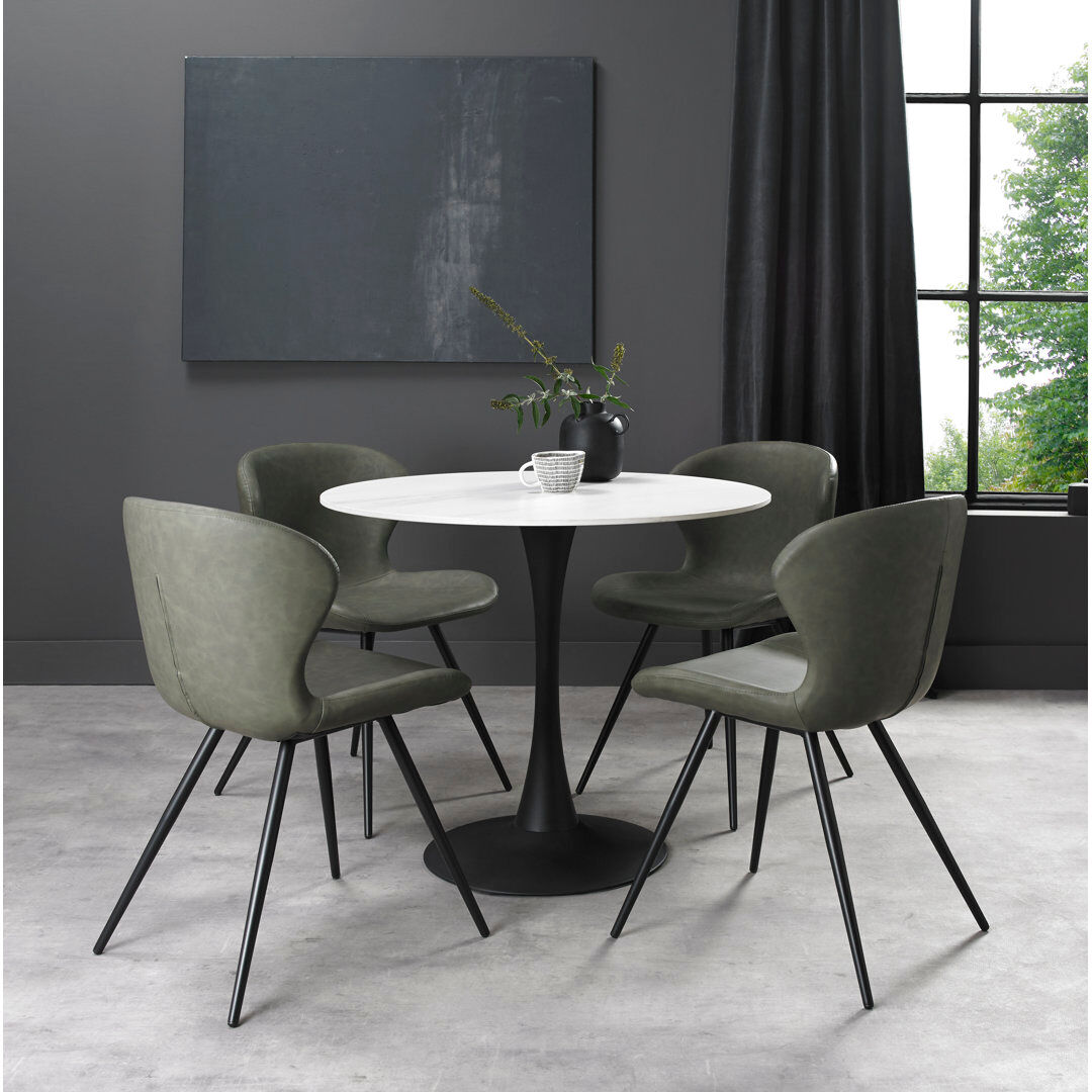 Borough Wharf Annabela Bistro Table - Black Frame - Ceramic Stone White