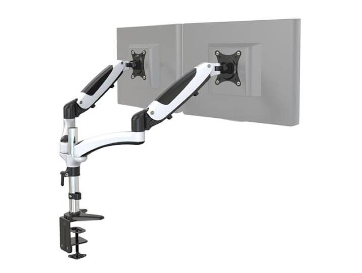 hjh OFFICE Monitorhalterung 2-Arm 15 – 27 Zoll VM-MG2 Alu Weiß/Schwarz Monitorarm mit Gasfeder, pro Arm bis 8kg belastbar 802020