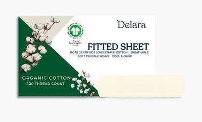Delara 100% Organic Cotton Percale Fitted Sheet, Fitted Sheet, GOTS Certified, Ultra Soft 400 Thread Count