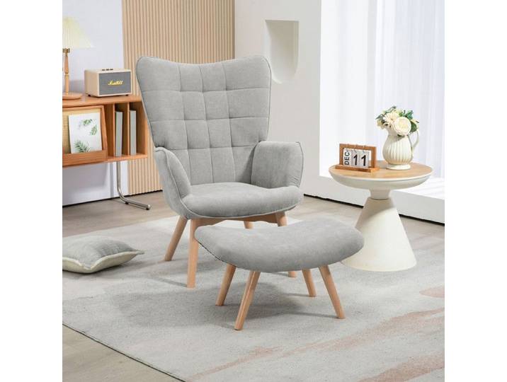 Fauteuil à oreilles avec repose-pieds fauteuil relax fauteuil rembourré aspect velours côtelé fauteuil lounge fauteuil TV