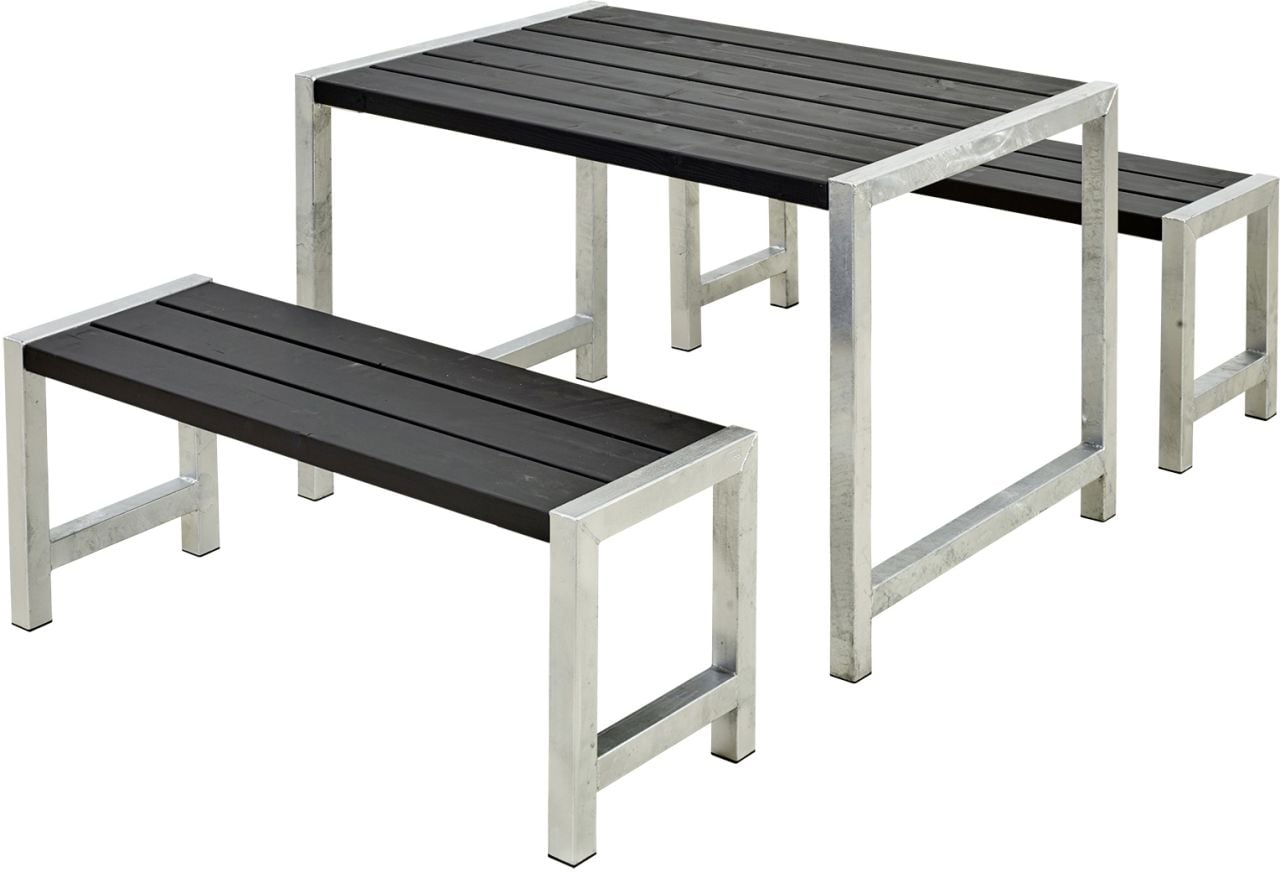 Plus Cafegarnitur Tisch und 2 Bänke RAL 9005 Schwarz
