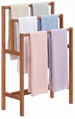 Costway Solid Wood 3-Tier Freestanding Towel Rack with Teak Oil Finish
