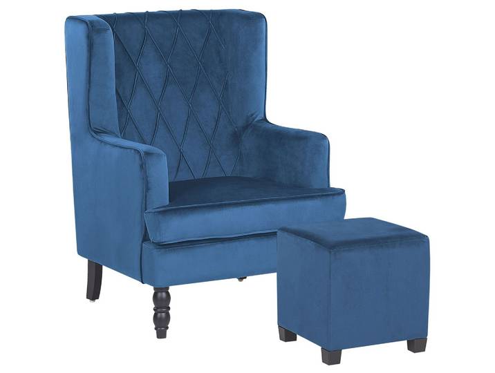 SESSEL Samtstoff blau plus Hocker Sandset