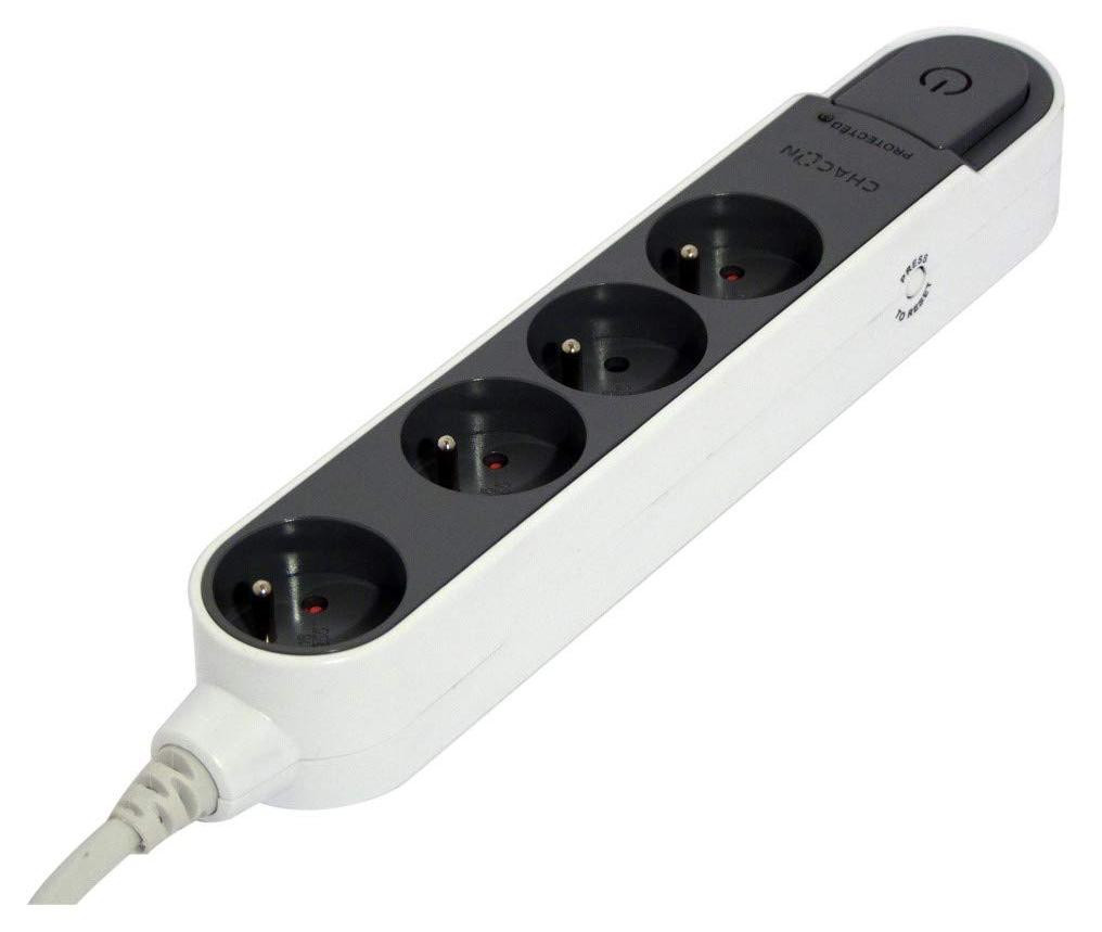 Chacon verlengsnoer met 4 stopcontacten, grijs, 5 meter, 16 ampère