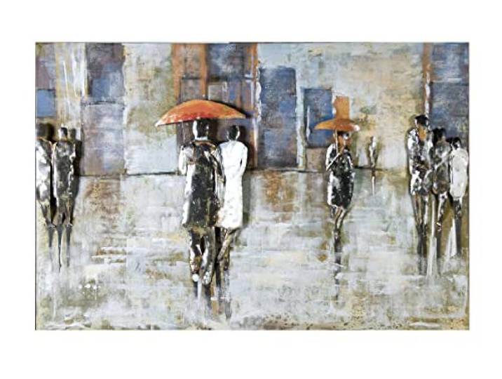 GILDE Metall Kunstobjekt - Bild XXL - 'Rainy day' - Regen Schirme - handgefertigt - 80 x 120 cm