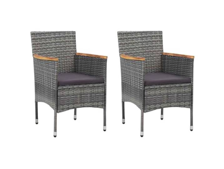 Coespram Garten Essstühle 2er Set Poly Rattan Armlehnenstuhl Grau Moderne Rattanstühle für Terrasse und Balkon mit Akazienholz Armlehnen sowie weichen Kissen für hohen Komfort im Freien.