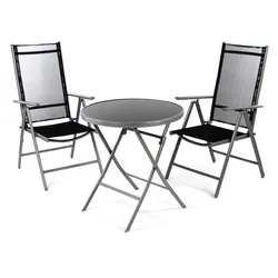 VCM 3-tlg. Gartenmöbelset   Gartengarnitur   Klapptisch   Stapelstühle   Schwarz   Garten-Set