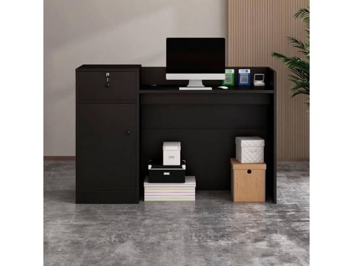 Moderner Holz-Empfangstresen Kassentresen mit abschließbarem Schubladenschrank, Empfangstisch für Büro, Salon, Boutique(black,100cm/39.37in)