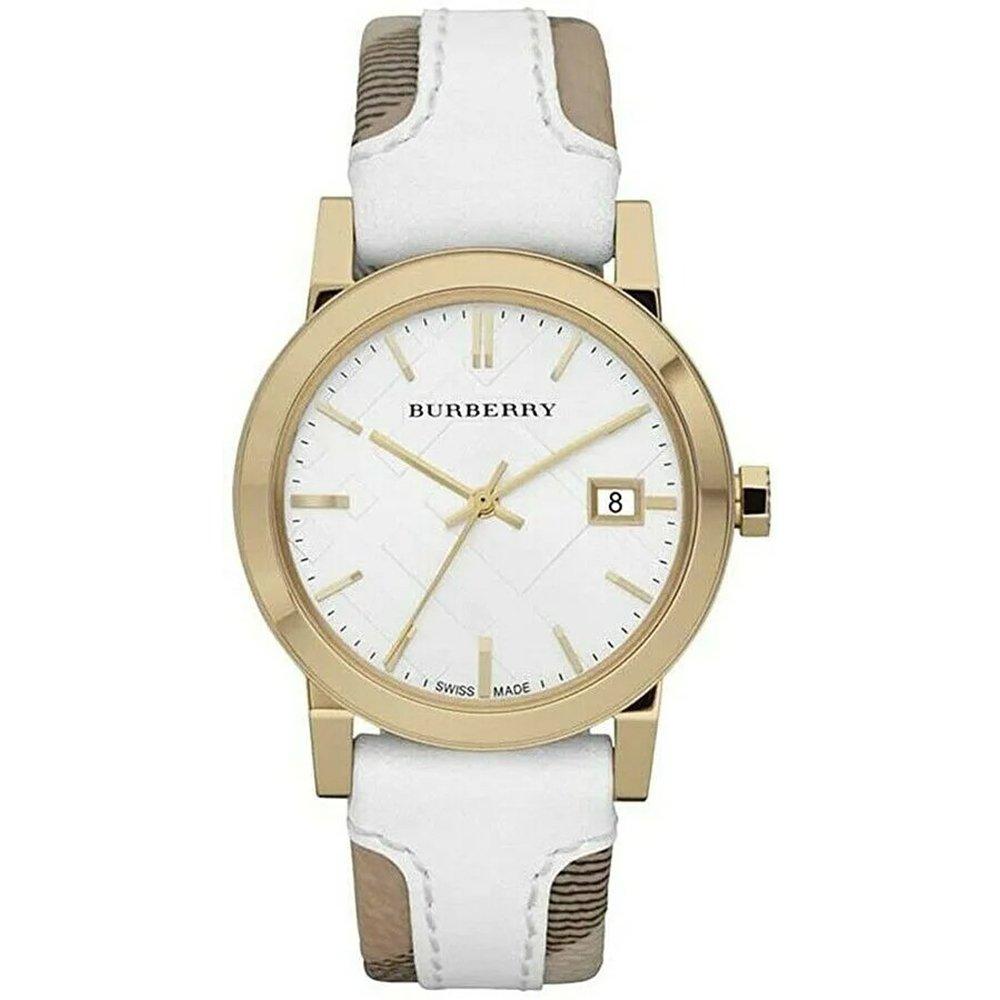 Burberry BU9110 Leder Weiß Großes Karo Damenuhr