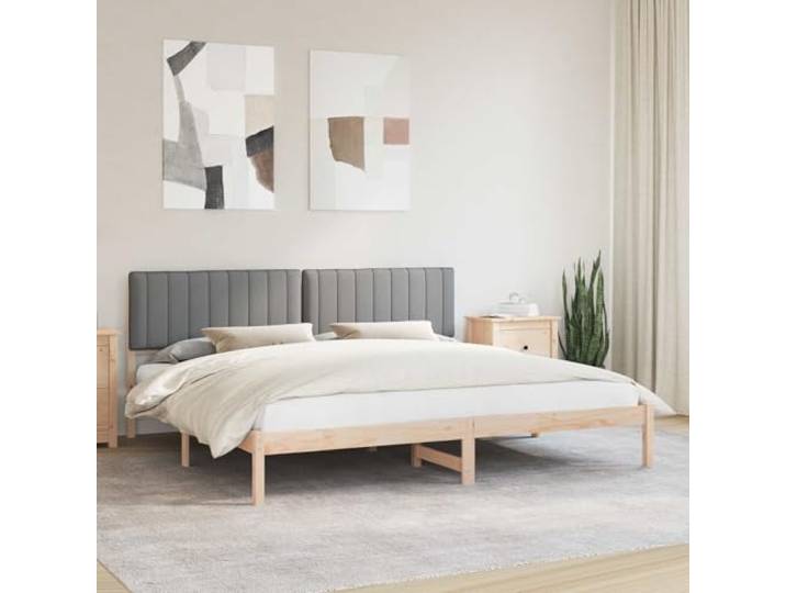 Massivholz Kiefer Leinen Optik Bettrahmen 200 x 200 cm Hellgrau Bettgestell mit gepolstertem Kopfteil Hellgrau 200x200 cm Massivholz Kiefer Lattenrost ohne Boxspring Lesen Entspannen