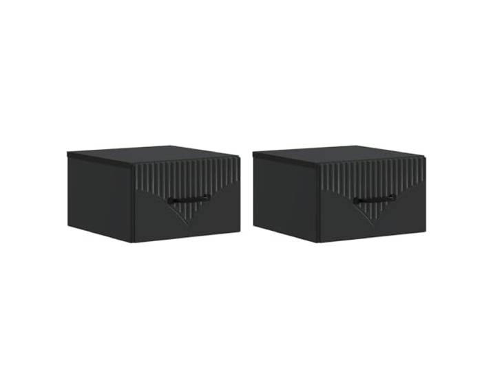 HGFDVCMR 2er Set Wandnachttisch Schwarz Holzwerkstoff 34,5x33x20cm Platzsparende Hängeschränke fürs Schlafzimmer mit Schublade und Ablage für Bücher, Brillen und Deko im modernen Design.