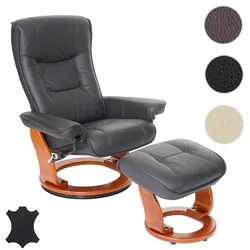 MCA Relaxsessel Hamilton, Fernsehsessel Hocker, Echtleder 130kg belastbar ~ schwarz, honigfarben