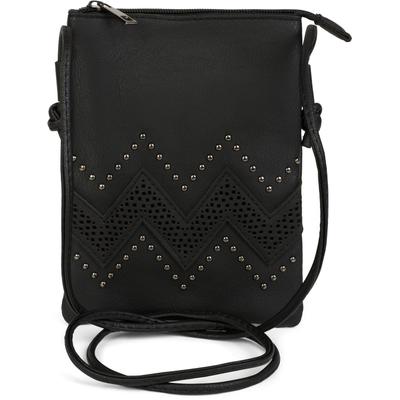 Mini Bag STYLEBREAKER "Mini Umhängetasche ZickZack Cutout Nieten", Damen, Gr. B/H/T: 14cm x 19cm x 1,2cm Einheitsgröße, schwarz, 100% Polyurethan PU. Futter: 100% Polyester PES., gemustert, Taschen