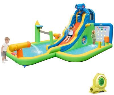 Costway Inflatable Water Slide Giant Water Park 9-In-1 for Kids Backyard Fun with 735W Blower
