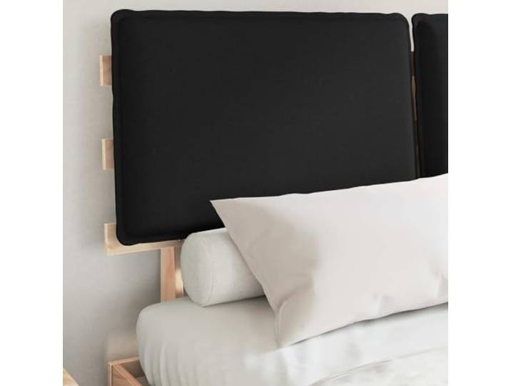 KTHLBRH Kurzes Doppelbett 140 x 190 cm Schwarz Kiefer massiv Gepolstertes Kopfteil mit Lattenrost, einfache Montage, modernes Design