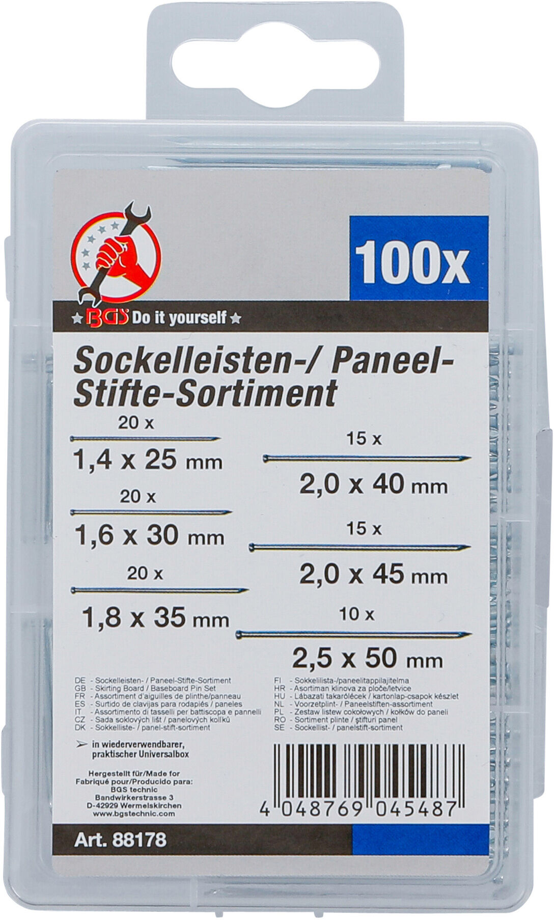 BGS Do it yourself Sockelleisten- / Paneel-Stifte-Sortiment 88178, 100-tlg.)