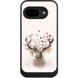 Nivocase Hülle für Google Pixel 9a Handyhülle NIVOcore Case Schwarz Blumen Hirsch Tiere (Google Pixel 9a), Smartphone Hülle, Schwarz