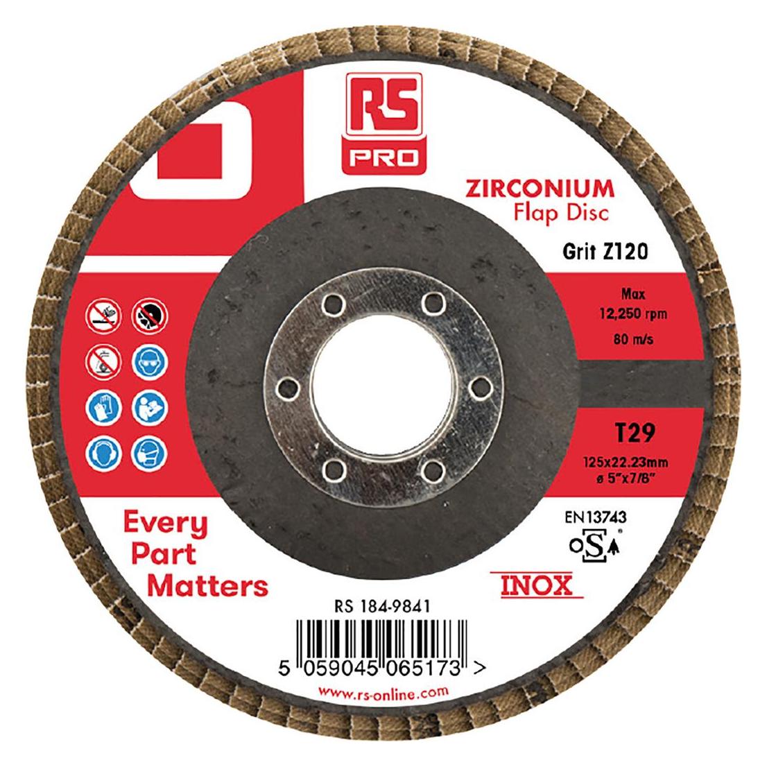 RS PRO Zirkoniumdioxid Lamellenscheibe Ø 125mm, Korngrösse P120 (1849841)