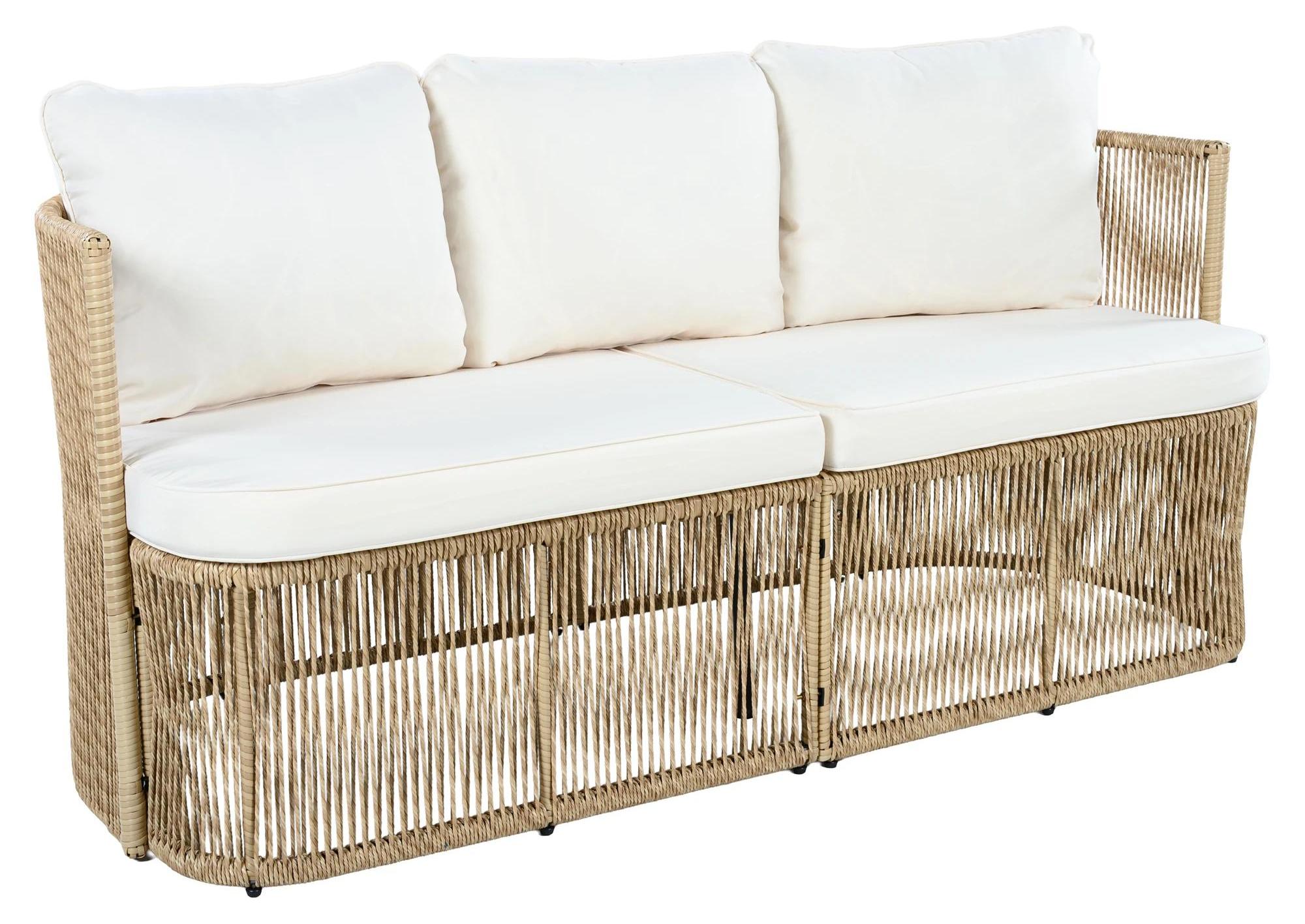 Garten Lounge Set - 4-teiliges Polyrattan Sitzgruppe - Sofa 2 Sessel Tisch - Stahlgestell - Glasplatte - Mit Kissen - Natur