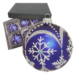 Krebs Glas Lauscha Kugeln Schneeflocke, Königsblau Satin, 8cm