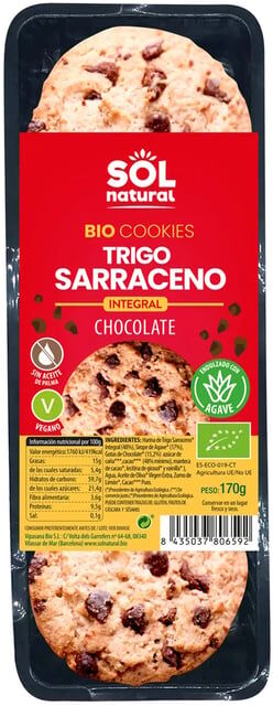 Sol Natural Cookies Trigo Sarraceno Integral E Chocolate Bio 170g