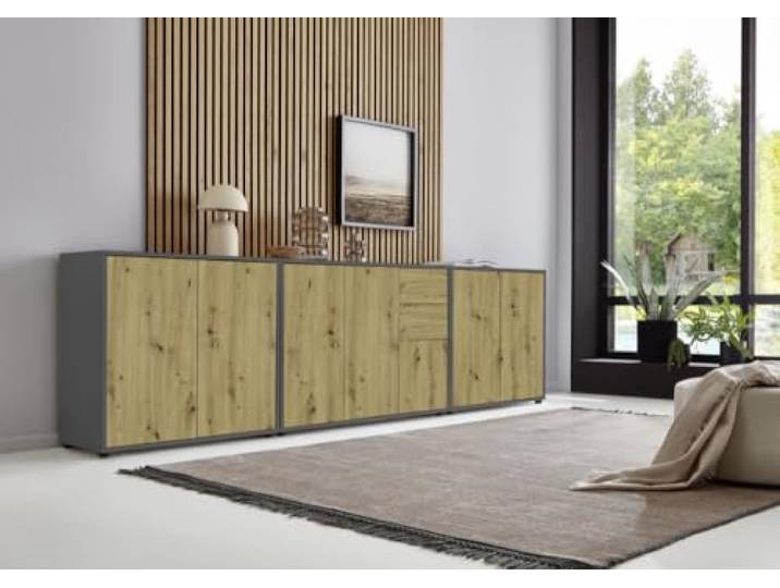 BMG Möbel Sideboard »Mailand Set 6«, Korpus in Anthrazit, Fronten in Artisan Eiche, grifflos