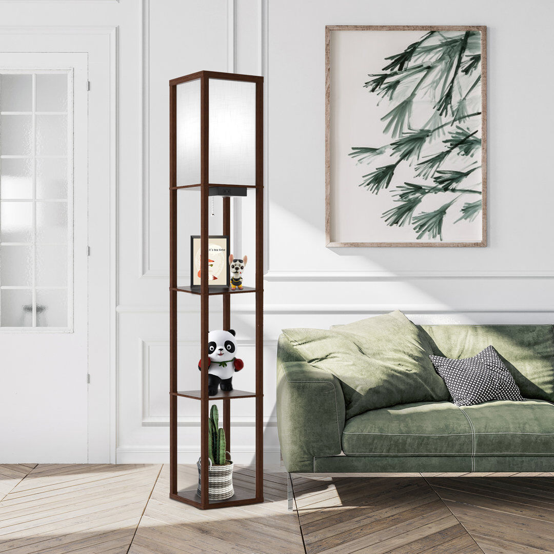 Ebern Designs 160cm Powder Coated Column Floor Lamp Set with USB Walnut 160cm H X 43cm W X 30cm D