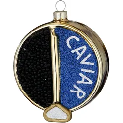 Christbaumschmuck Glas 8,6cm Kaviardose Figur zum Aufhängen - Handbemalt Weihnachtsbaum Anhänger Weihnachten Weihnachtsbaumschmuck Essen Blau Schwarz