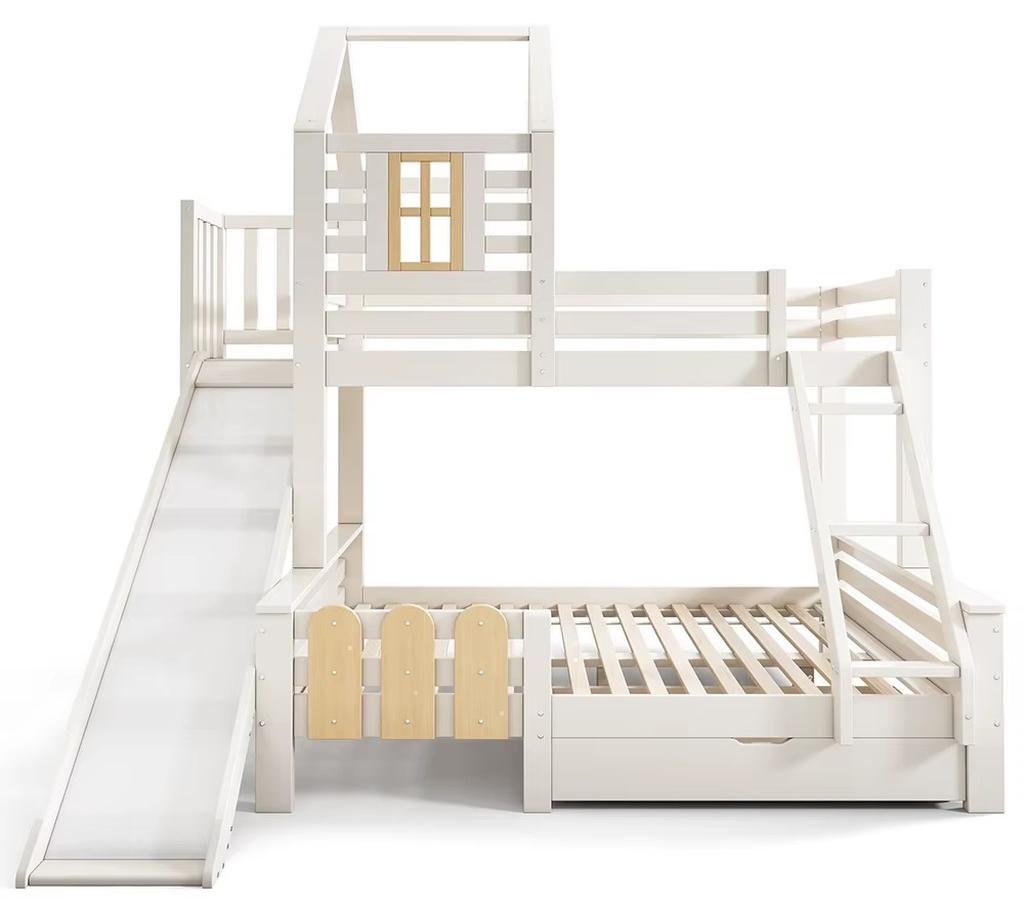 Kinder-Etagenbett - Hausdesign - Holz - Mit Aufbewahrungsschublade - Leiter - 90 x 200 cm - Weiß