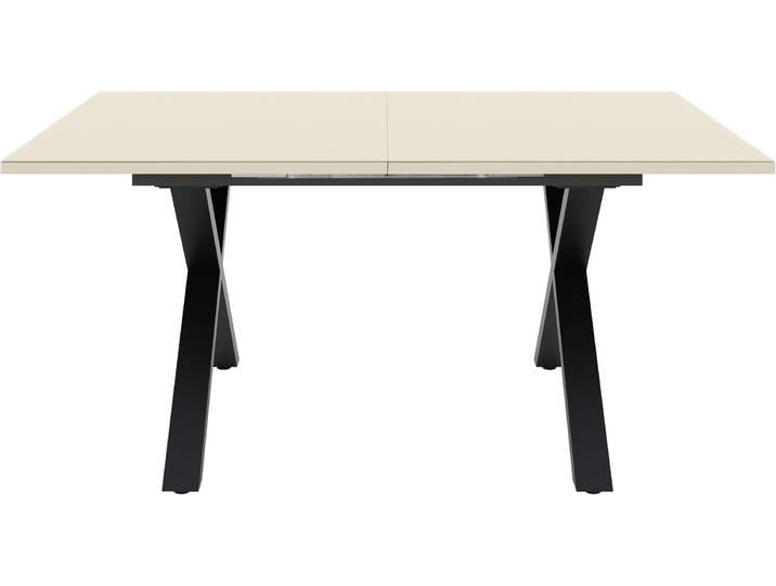 Esstisch MÄUSBACHER, beige (schwarz feinstruktur, glas kaschmir glanz, schwarz feinstruktur, glas kaschmir glanz), H:75cm, Tische, Esstisch, Esstisch ausziehbar auf 210 cm, eckige Tischform, Gestell X-Form