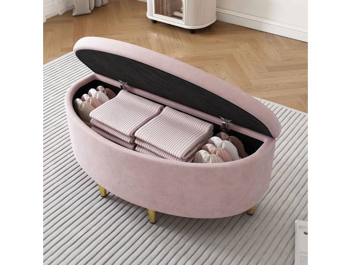 Banc rembourré avec espace de rangement banc rembourré tabouret avec pieds en métal 90 x 40 x 42 cm rose