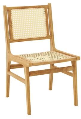 Costway Rattan Dining Chair with Natural Cane Woven Backrest and Teak Wood Frame
