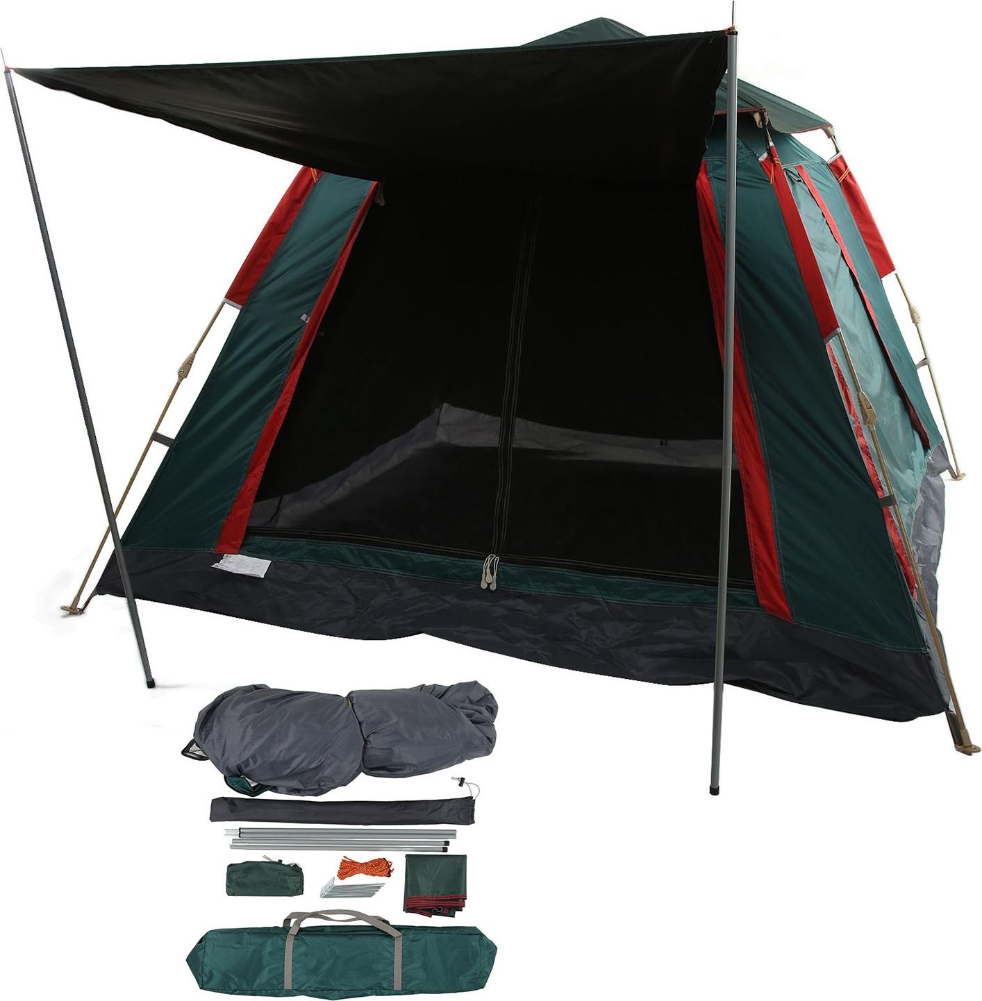 Campingzelt mit Vinylbeschichtung, 3 bis 4 Personen, wasserdicht, automatisch, doppellagig, Familienzelt zum Wandern, Reisen, Dunkelgrün