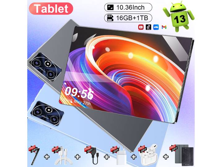 Tablette Android 13.0 5G, 20000 mAh, 14 cœurs, 16 Go + 1 To, double carte SIM, écran 10,36 pouces, Wi-Fi, Bluetooth, GPS, Type-C, WPS