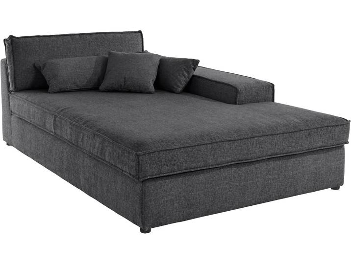 Ottomane, Baumwollmix & Struktur, Schwarz, 130×75 cm, Fester Sitzkomfort, Landhausstil, RAUM.ID